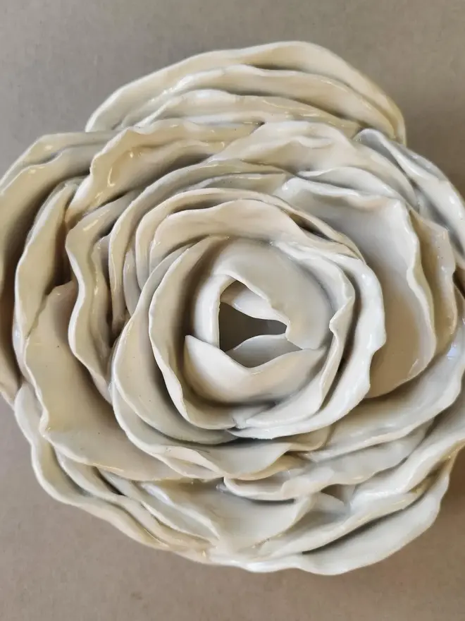 White ceramic peony rose flower handmade