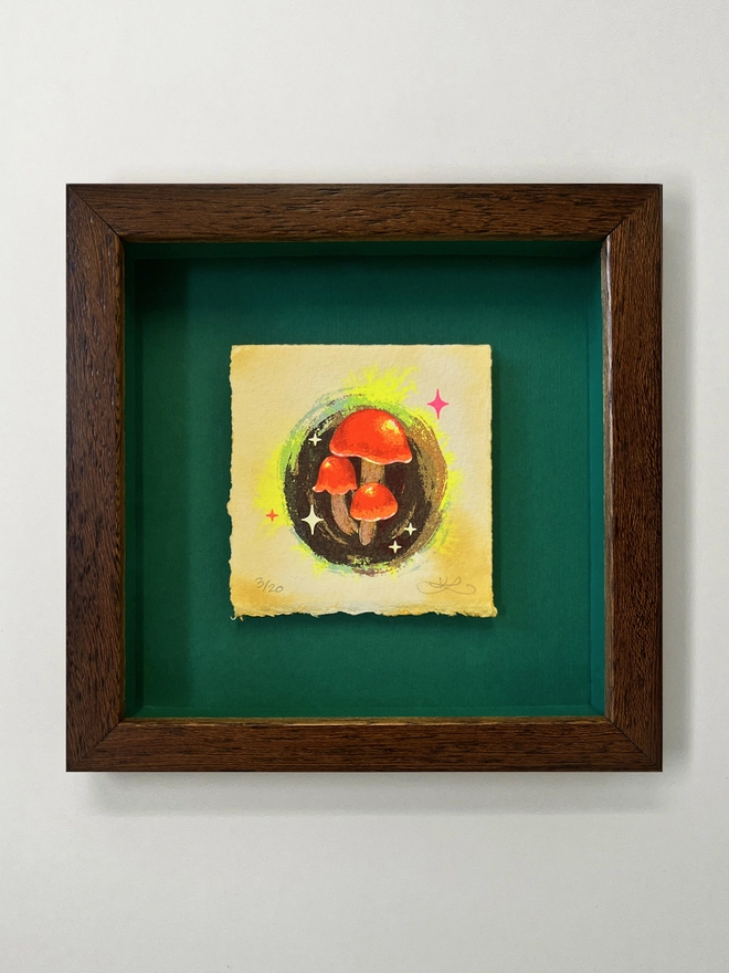 Hortiboletus Rubellus mushroom screenprint miniature art by Kath Leone