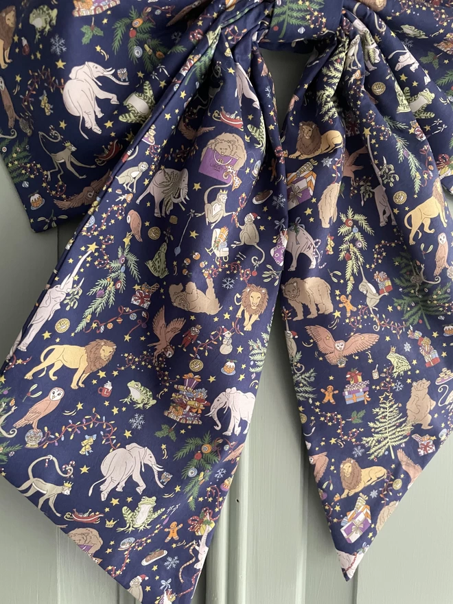 Oversized Christmas Bow in Liberty London Print Midnight Mischief Navy