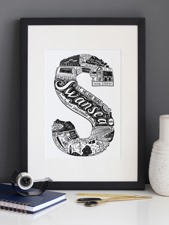Swansea framed print letter S