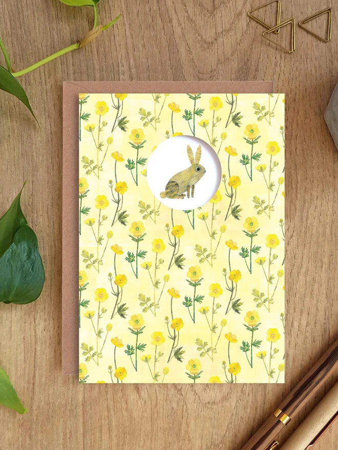 easter bunny yellowo buttercup die cut greetings card