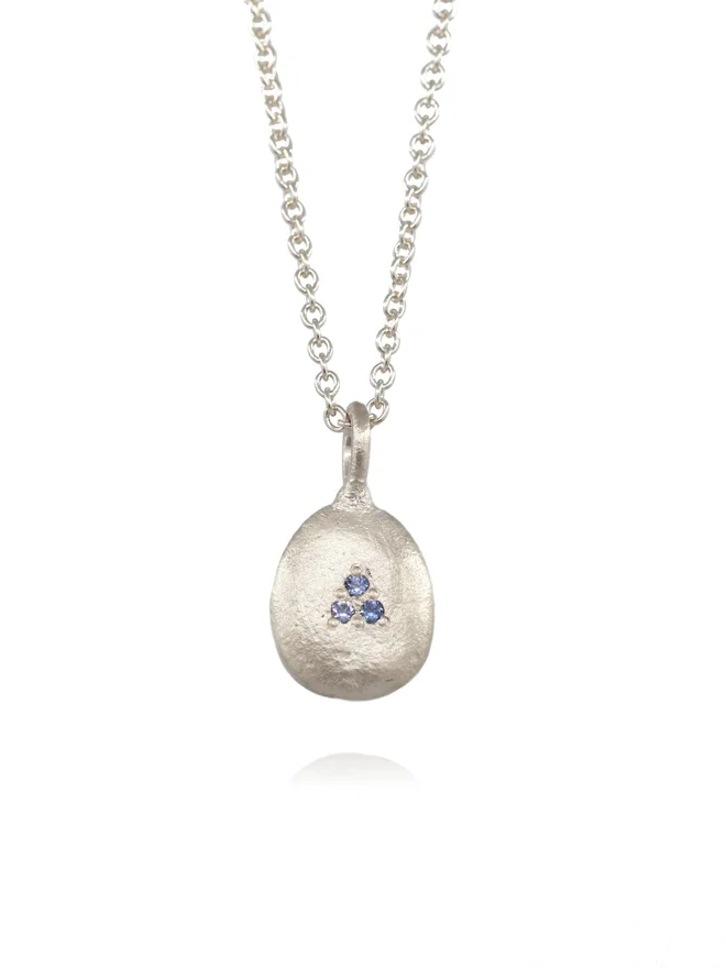 Silver Blue Sapphire Pendant Necklace 