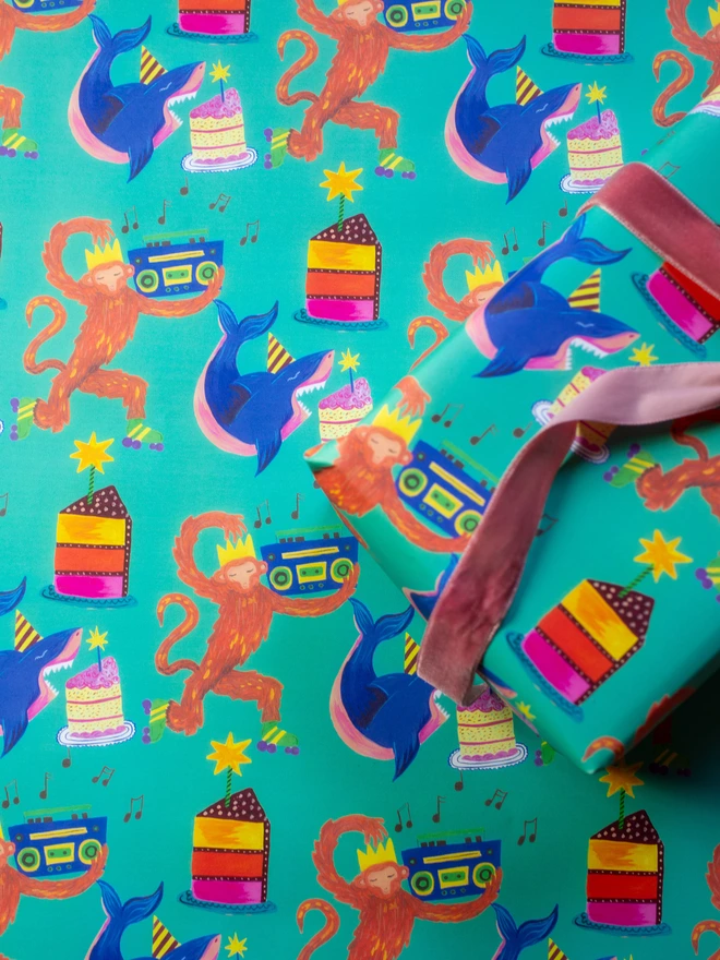monkey and shark gift wrap