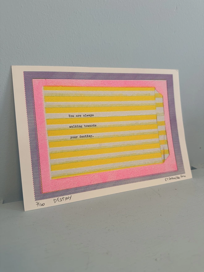 risograph print in pink and yellow