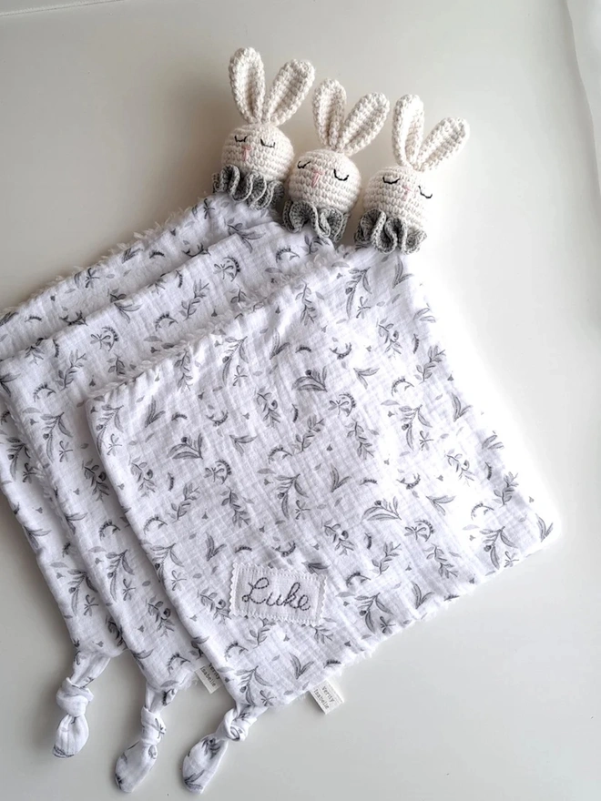 Personalised Grey Bunny Snuggle Comforter