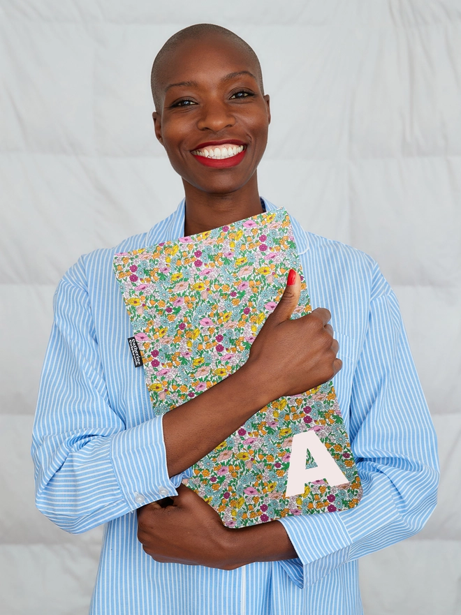 CATHERINE COLEBROOK LIBERTY PRINT HOT WATER BOTTLE WITH PERSONALISED WHITE INITIAL