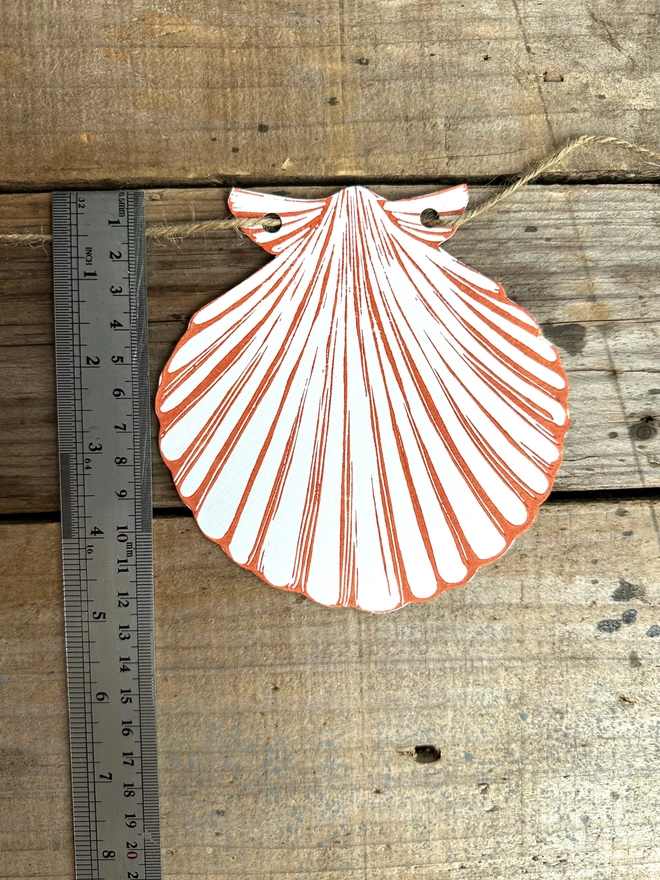 Orange Shells Linocut Garland.Hand Printed Seaside Shapes