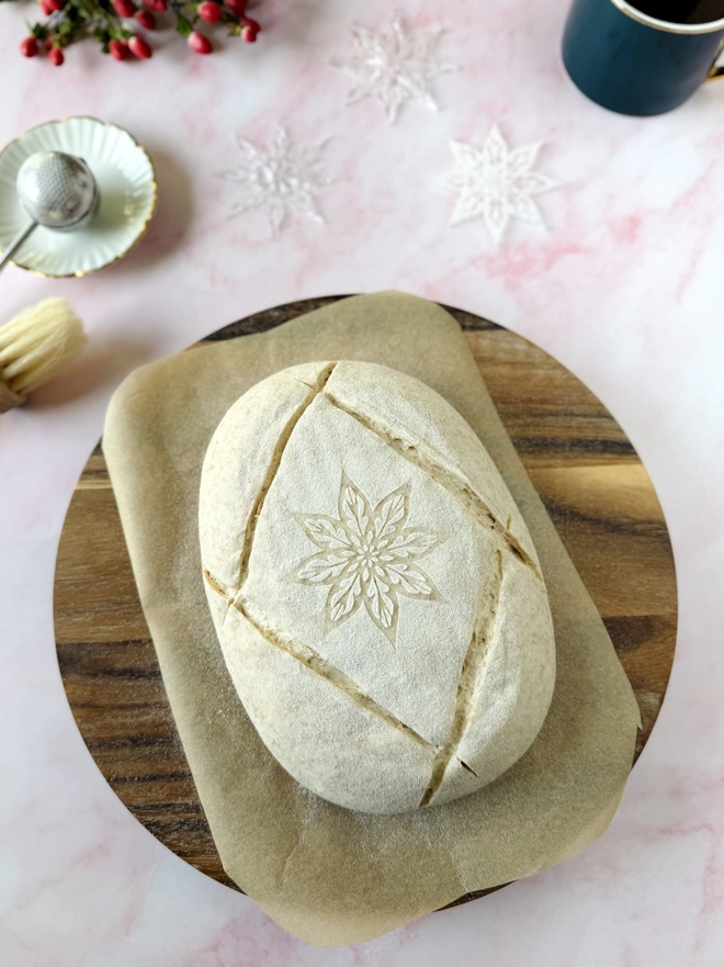 Stencilling on sourdough bread - before baking