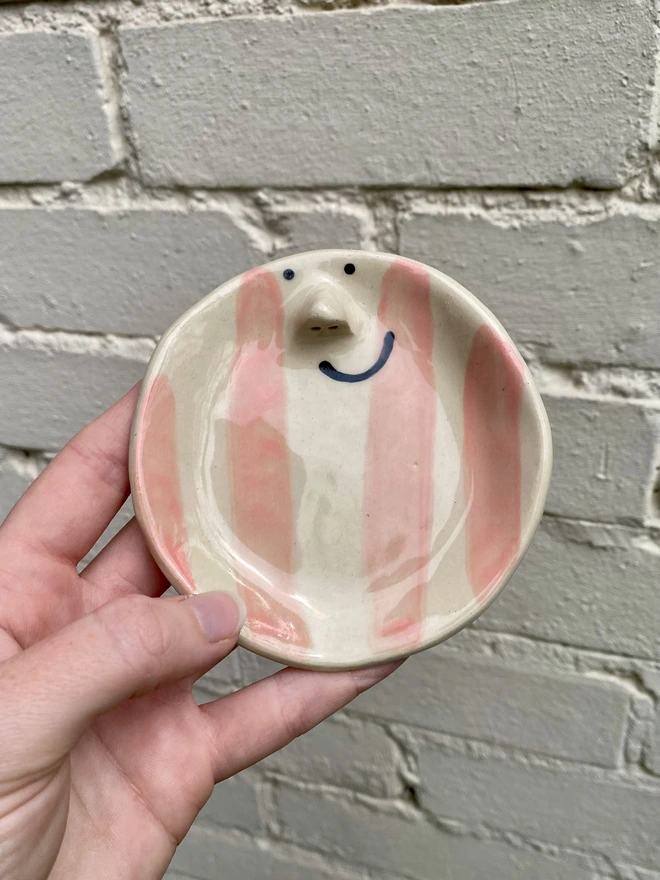 pink stripe trinket tray