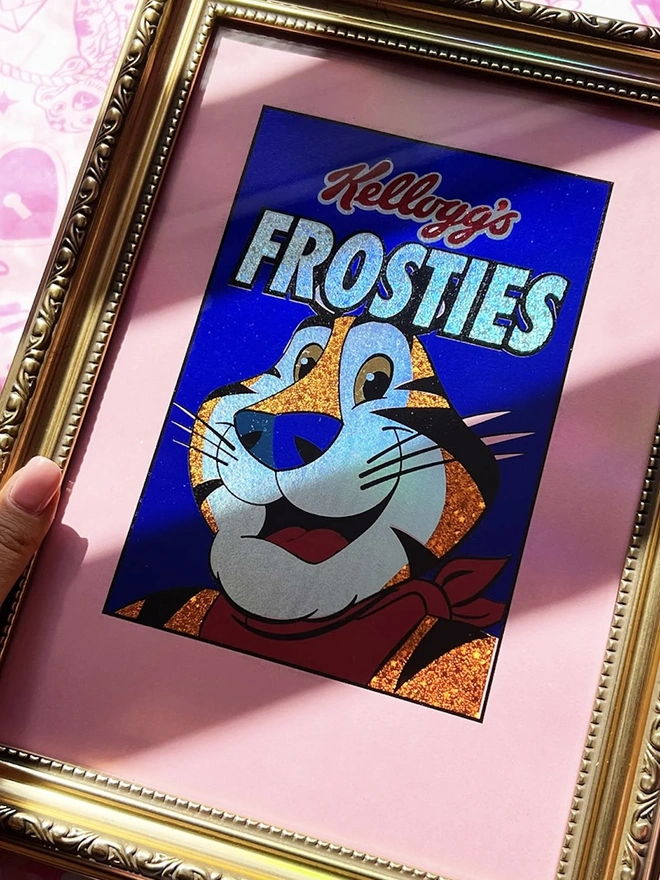 'Frosties' Tony The Tiger Screenprint, a frosties tony the tiger screenprint sitting in a golden frame. 