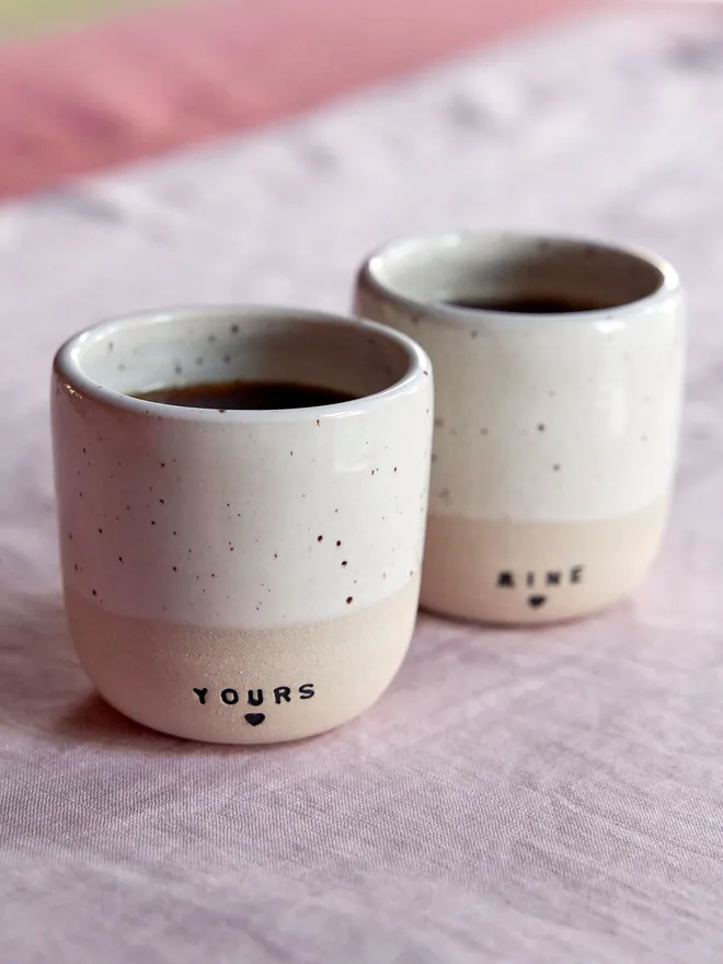 Mine and yours ceramic travel coffee cup