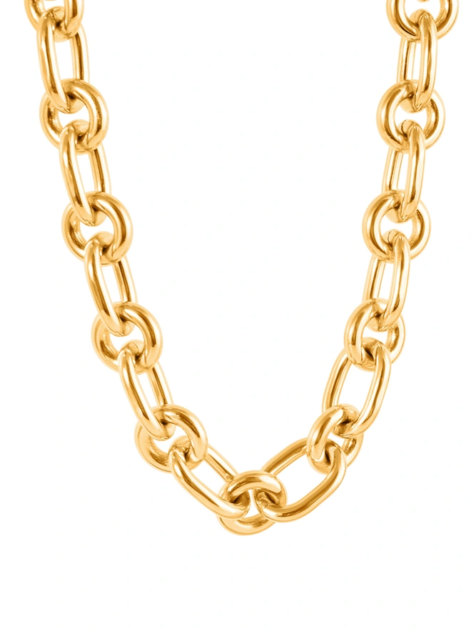 Loel Chunky Mixed Chain Gold Necklace on white