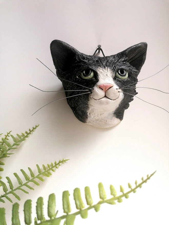 Ceramic Black Cat Head Sculpture