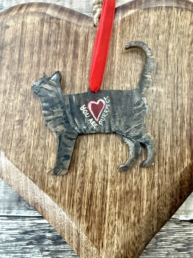 Valentines Tabby Cat You are Purrfect hanging cat decoration 