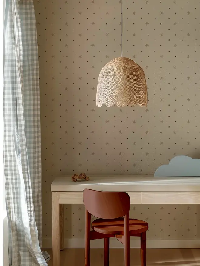 Ensueño Wallpaper, a living room with a colourful wallpaper. 