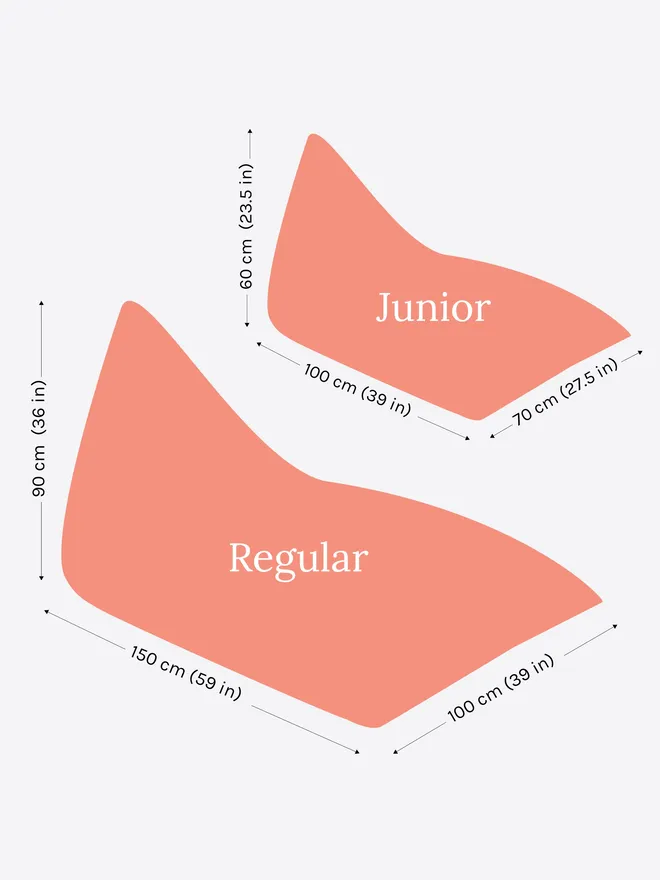Dimensions of different size bean bags. 