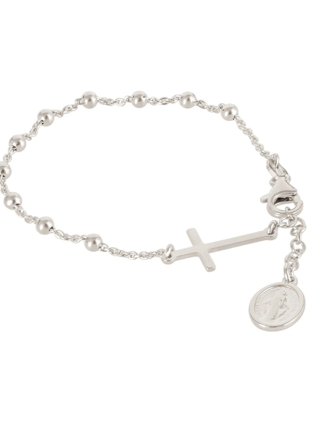 Silver Rosary Bead Bracelet on white