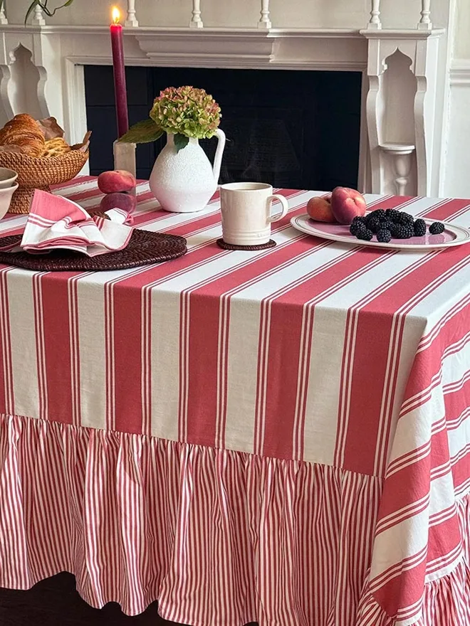 Murano Stripe Organic Ruffled Cotton Tablecloth 