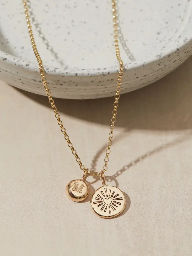 9ct Gold Darling Heart Pebble Necklace with a letter charm
