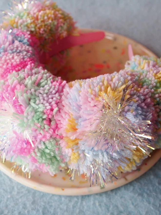 Tinsel Pastel Iridescent Pom Pom Headband