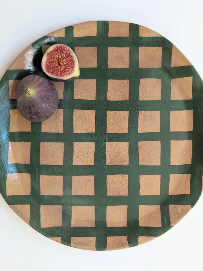 Green Gingham Serving Platter