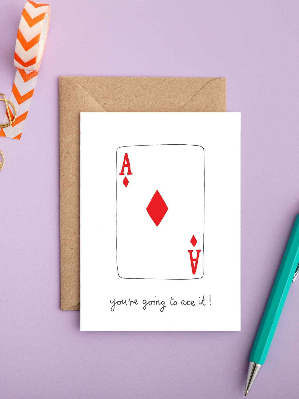 Good luck card featuring the playing card the ace of diamonds 