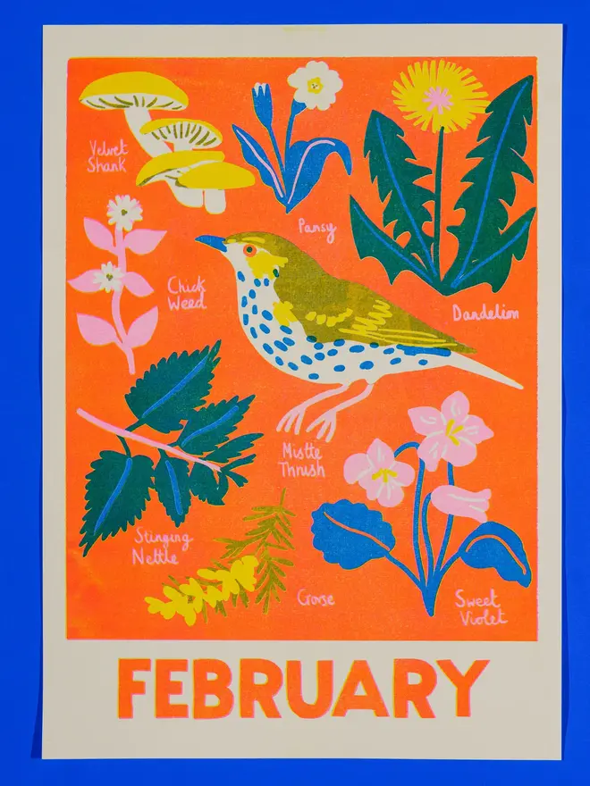 'February' Month Forage Print