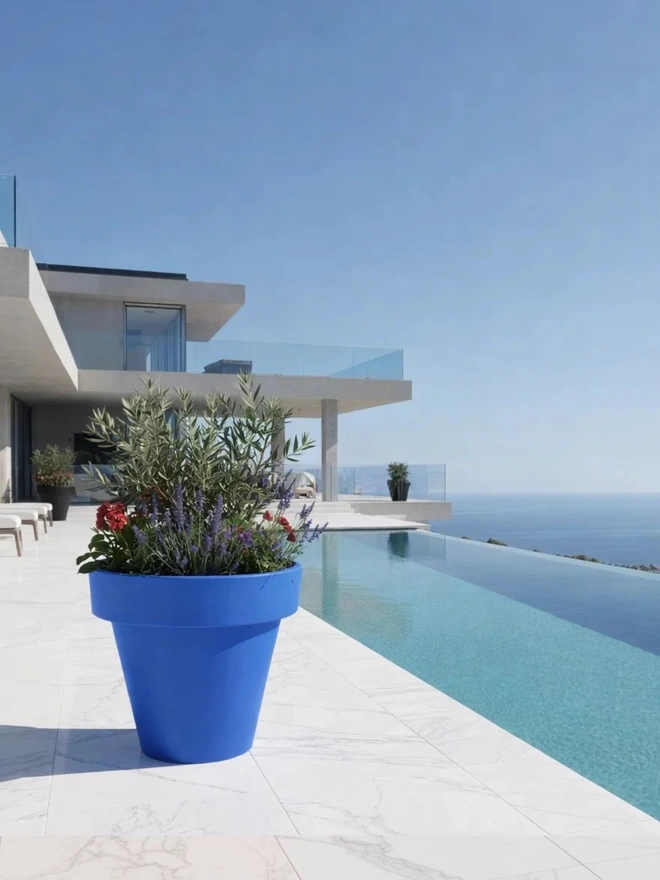 The Brent Blue Tubby pairs a strong contemporary blue with a wide, grounded design ideal for feature shrubs or layered planting. Its confident tone adds personality to modern landscapes while maintaining a professional, polished look. Made from robust yet lightweight material, it’s weather-resistant and easy to reposition.