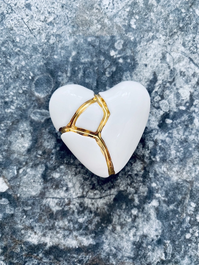 White Porcelain Kintsugi Heart Scuplture