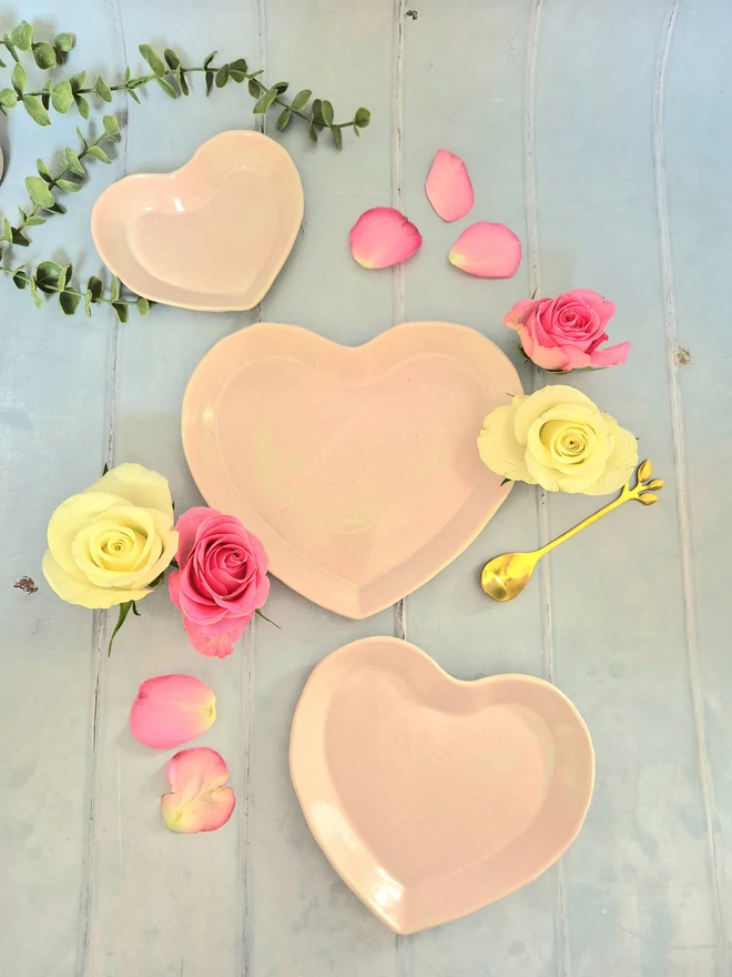 ceramic heart plates, nesting heart plates, pottery heart plates, Jenny Hopps Pottery, pale lilac, Valentines plates, valentines gift, ceramic gift