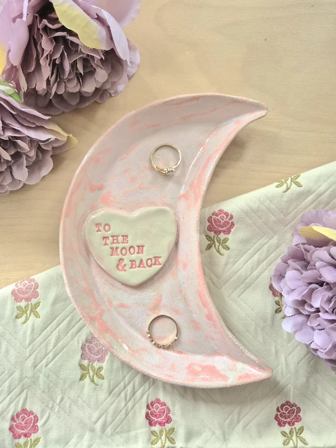 Moon jewellery dish, To the moon and back jewellery dish, trinket dish, Jenny Hopps pottery, moon gift, mothers day gift, valentines gift