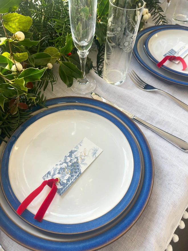 Personalised Calligraphy Chinoiserie Christmas Place Cards