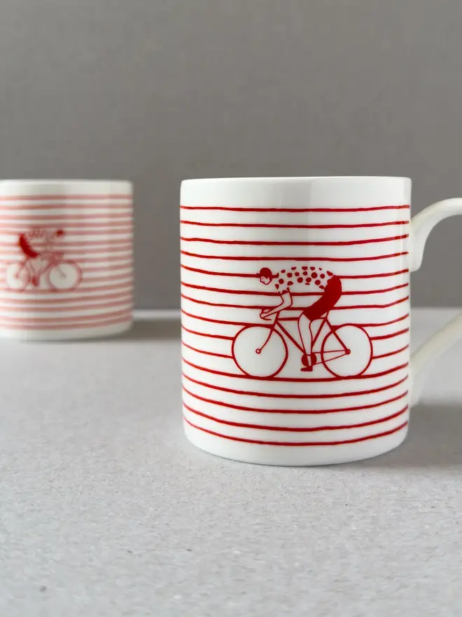 red white stripe cyclist mug