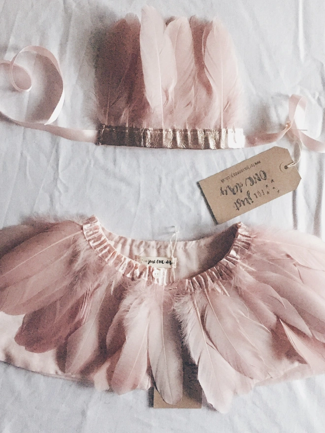 Pink feather cape and headdress