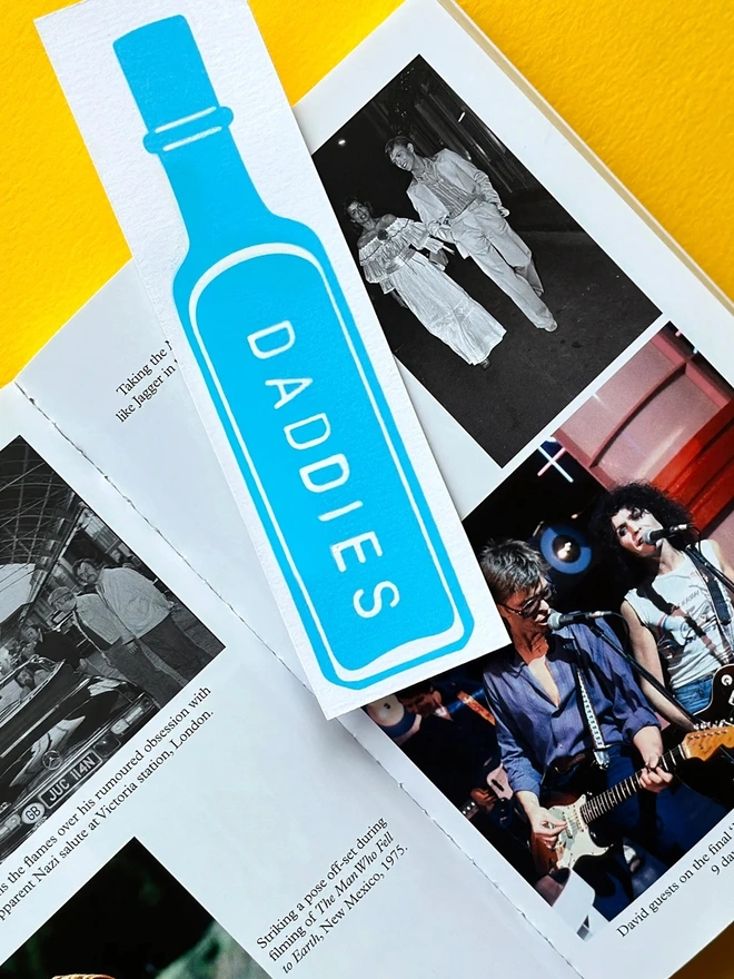 'Daddies' Handprinted Vintage Bottle Bookmark in Blue