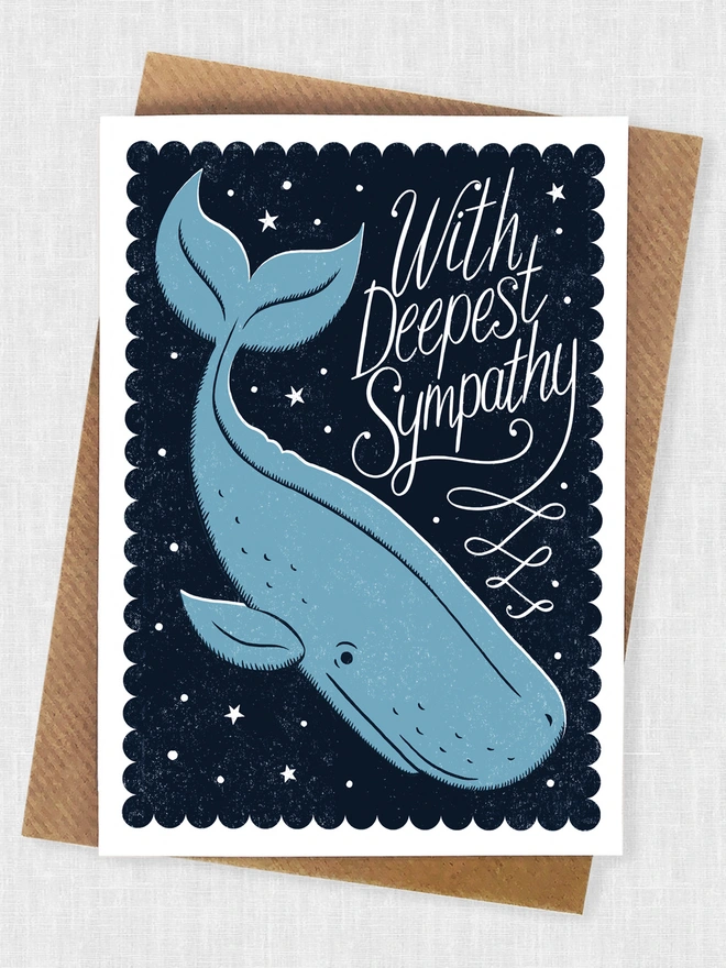 blue whale sympathy card with kraft brown envelope
