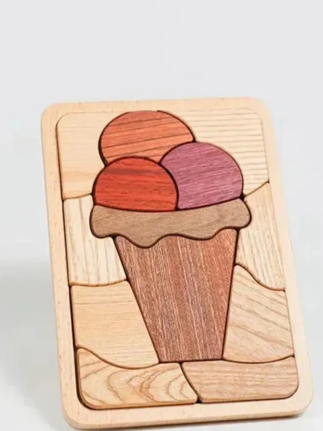 Sweet Scoops Wooden Persistence Jigsaw Puzzle Heirloom Toy. against a white background. 