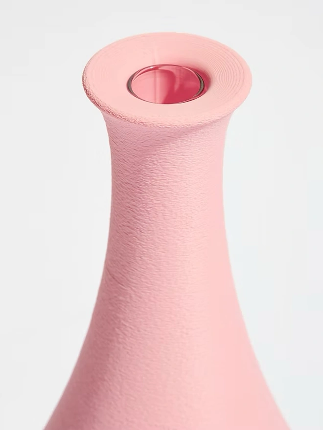 pink 3d printed vase with glass test tube