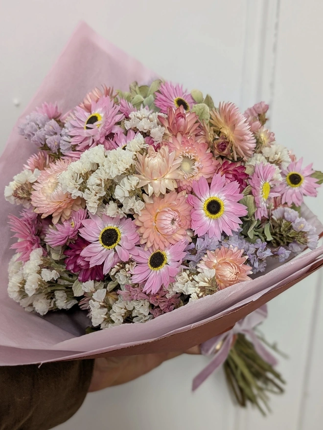 Boquets of pink dried flowers 
