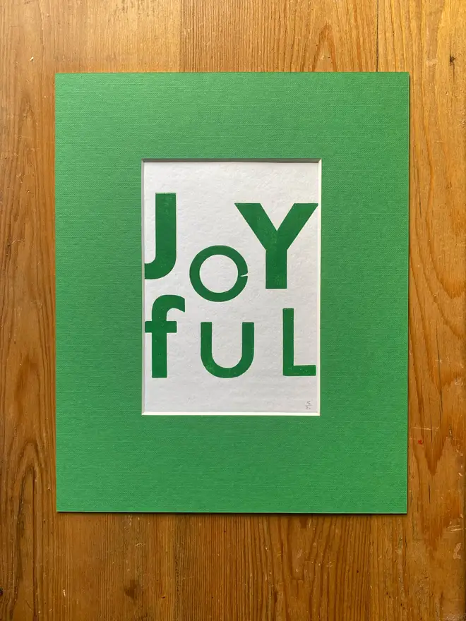 Joyful green poster lettepress printed from vintage wood type