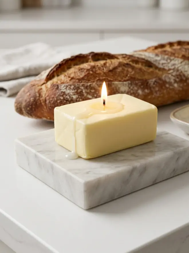 butter candle on marble block