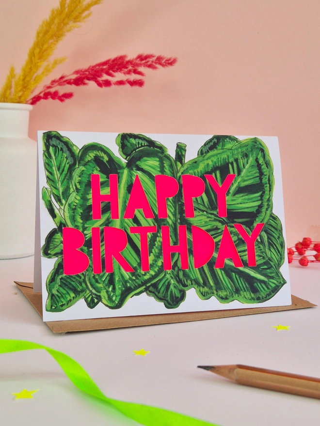 stripy begonia birthday card