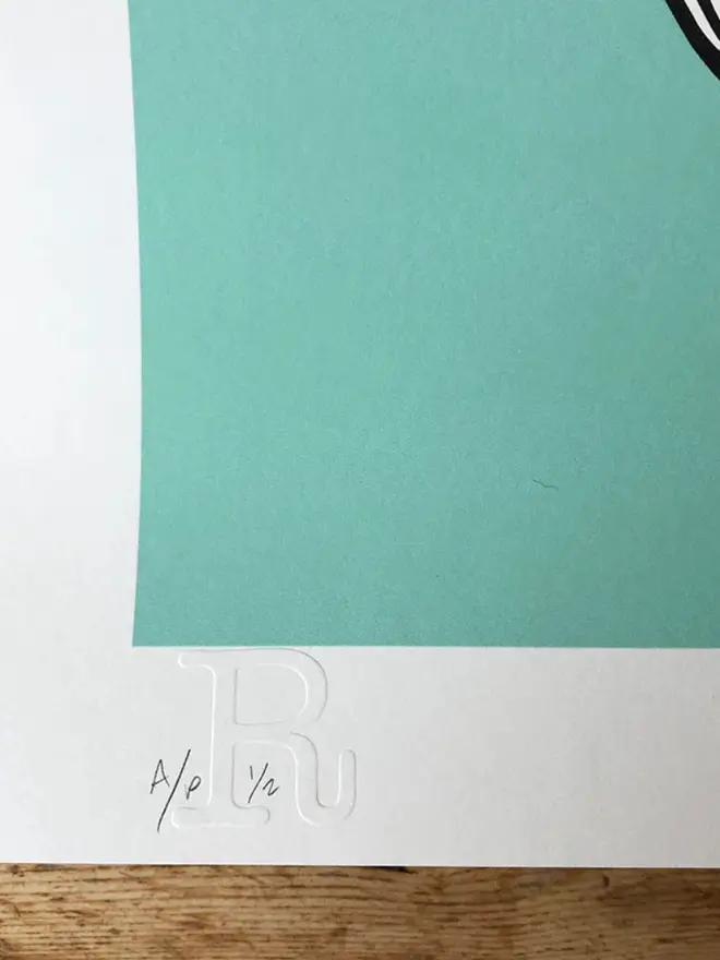 Motor cycle helmet with  a flame design on a teal background.