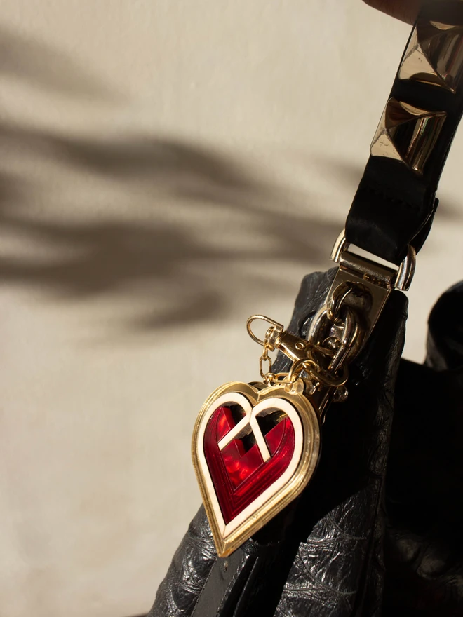 red heart bag charm