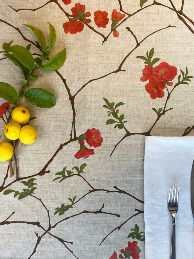 Quince Tablecloth. A tablecloth patterned with quince.