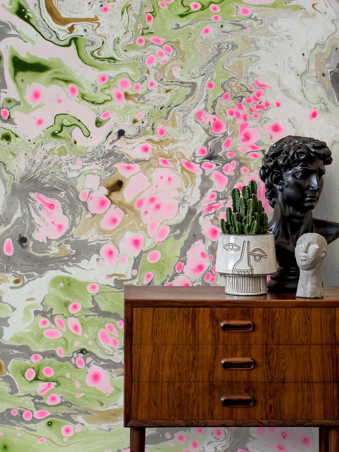 Bespoke Hand Marbled Suminagashi Wallpaper - Salt Marshes