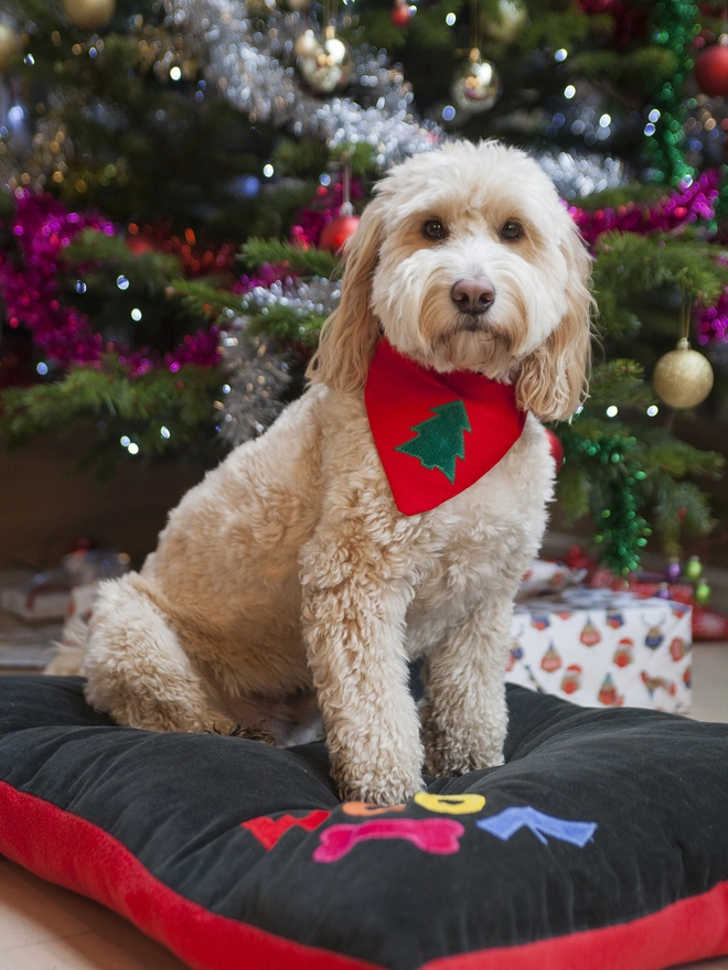 Classic Christmas Tree Slip on Bandana Cockerpoo