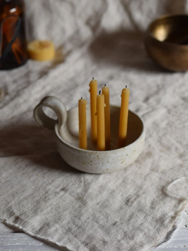 stoneware candle holder with handle