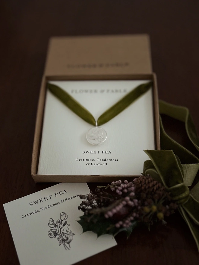 Sterling Silver Sweet Pea Coin Charm with ribbon and flower posy