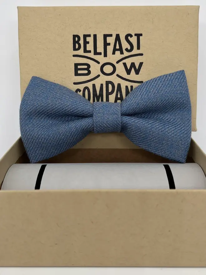 blue handmade tweed bow tie